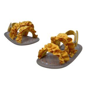 Myggpp Toddler’s Yellow Ruffle Straps Adhesive Closure Soft Sole Sandals Sz 6-12